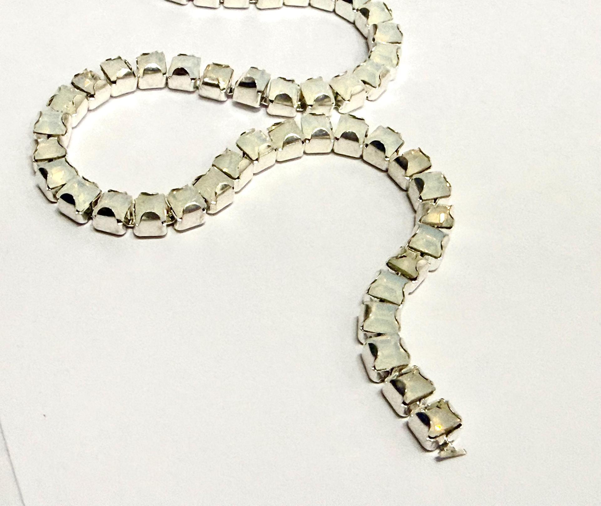 Swarovski Rhinestone Chain in White Opal | 4mm Square Brass Settings, Bridal Supplies