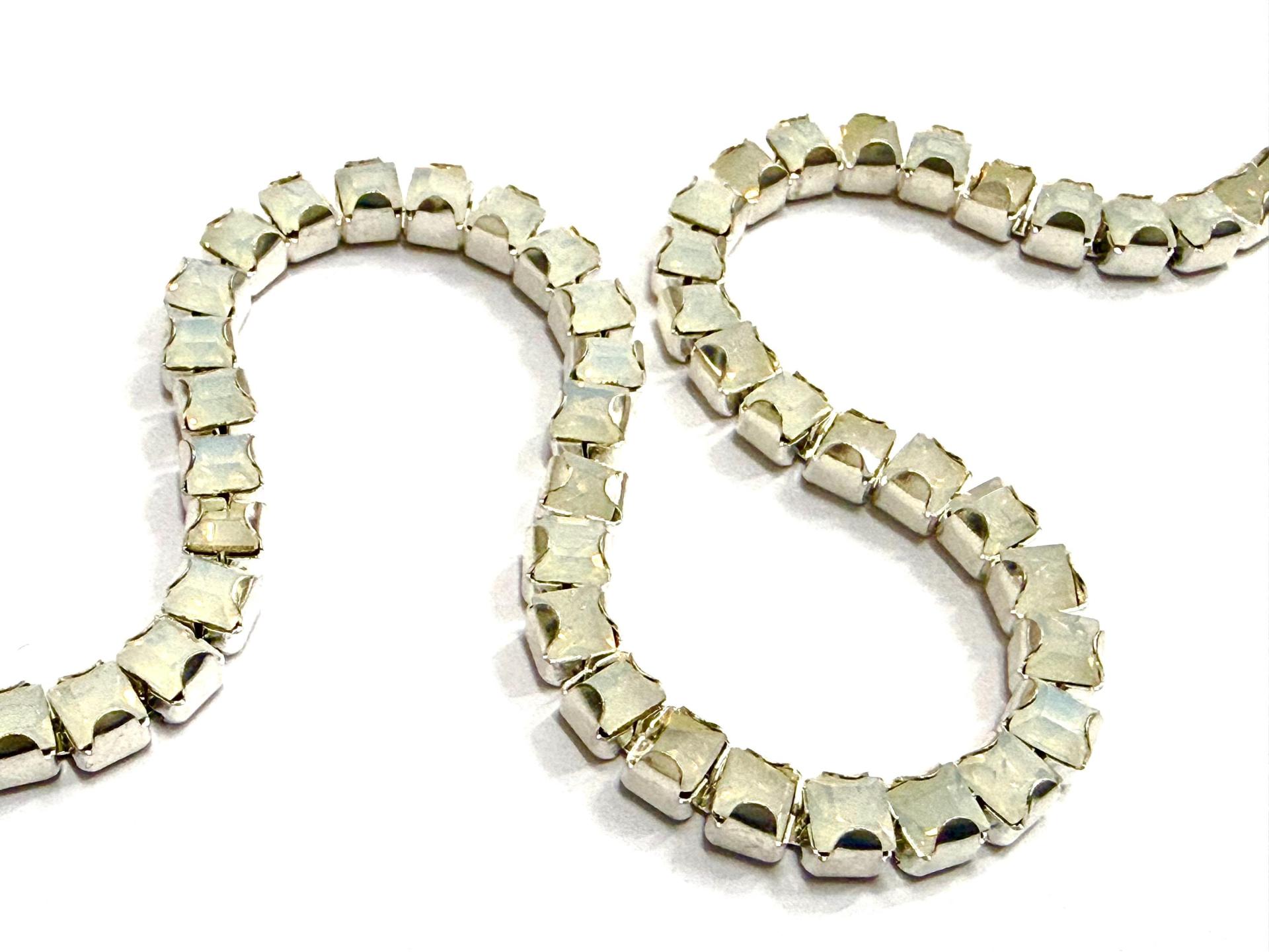 Swarovski Rhinestone Chain in White Opal | 4mm Square Brass Settings, Bridal Supplies