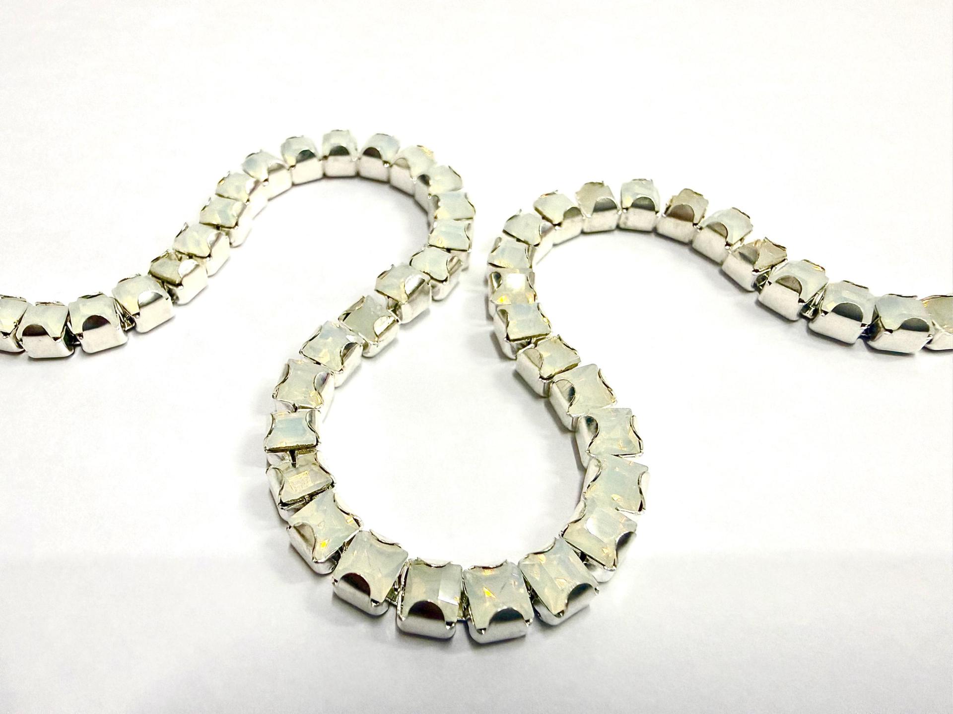 Swarovski Rhinestone Chain in White Opal | 4mm Square Brass Settings, Bridal Supplies