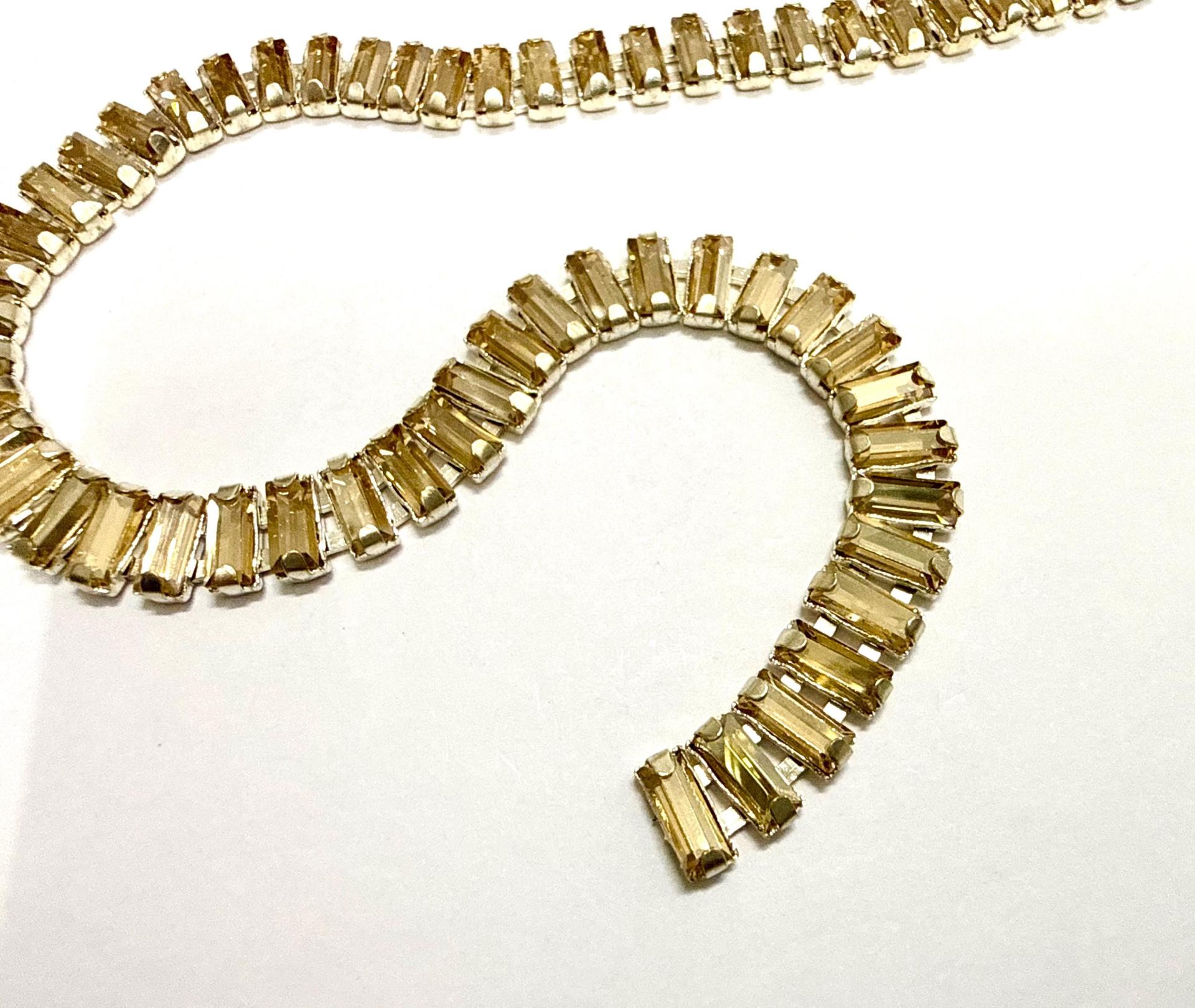 7x3mm Swarovski Crystal Golden Shadow Baguette Chain | Silver Plated Jewelry Making Supplies