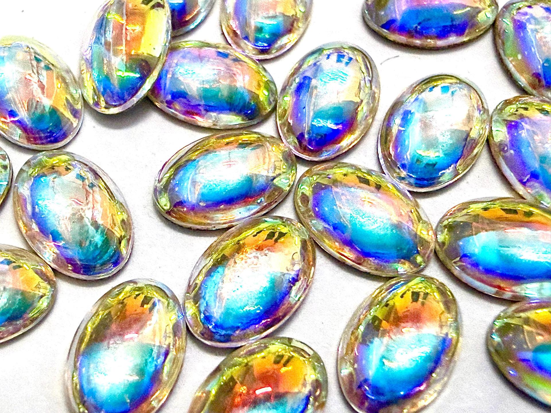 Swarovski Oval Cabochons Crystal Aurore Boreale Foiled 6x4mm, 2190/4 Flat Back Glass Stones