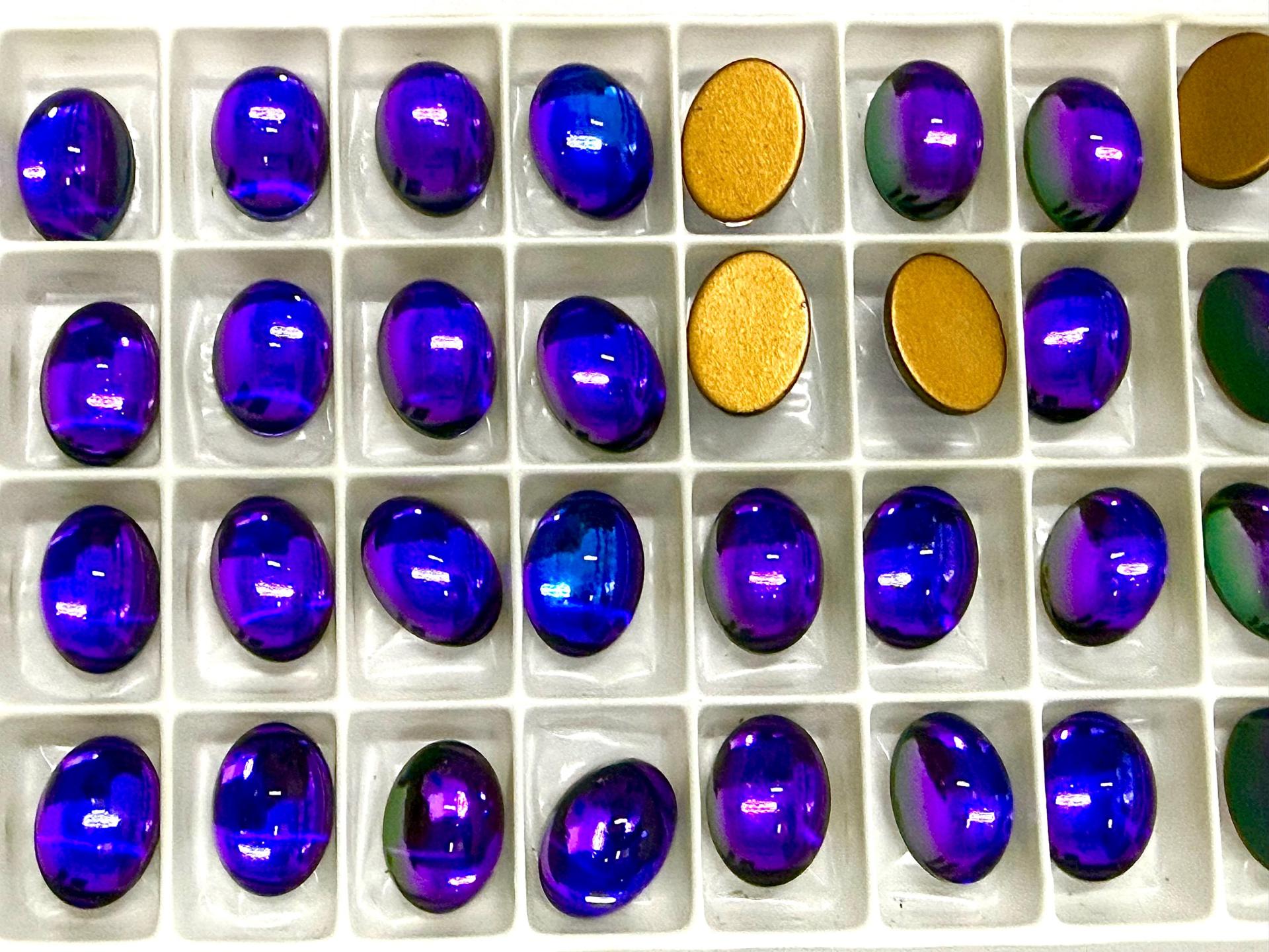 Swarovski 14x10 mm Vintage 2190 Crystal Heliotrope Foiled Flat Back Oval Cabochon Cabs