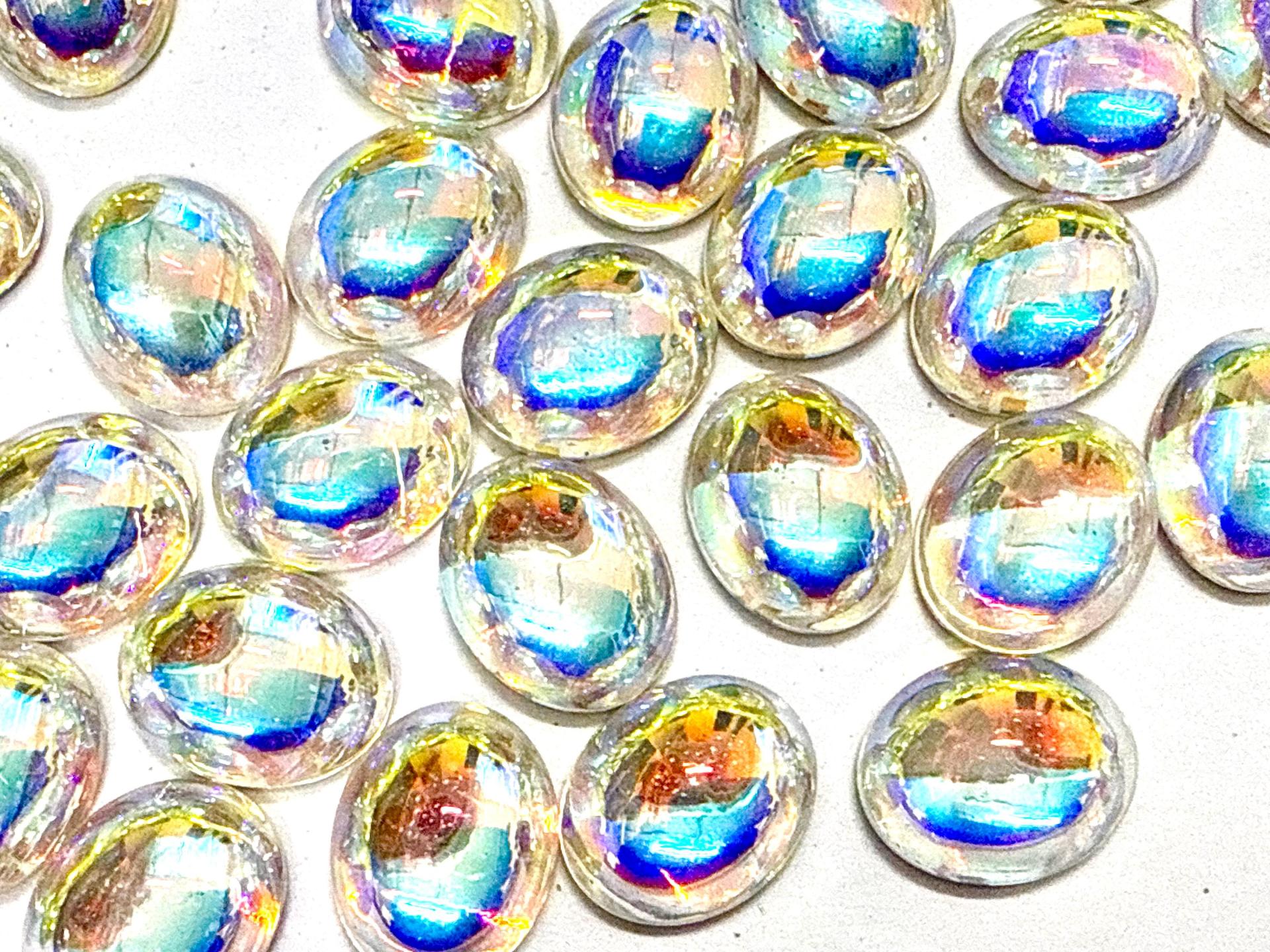Swarovski 10x8 mm Vintage 2190 Crystal Aurore Boreale Foiled Flat Back Oval Cabochon Cabs