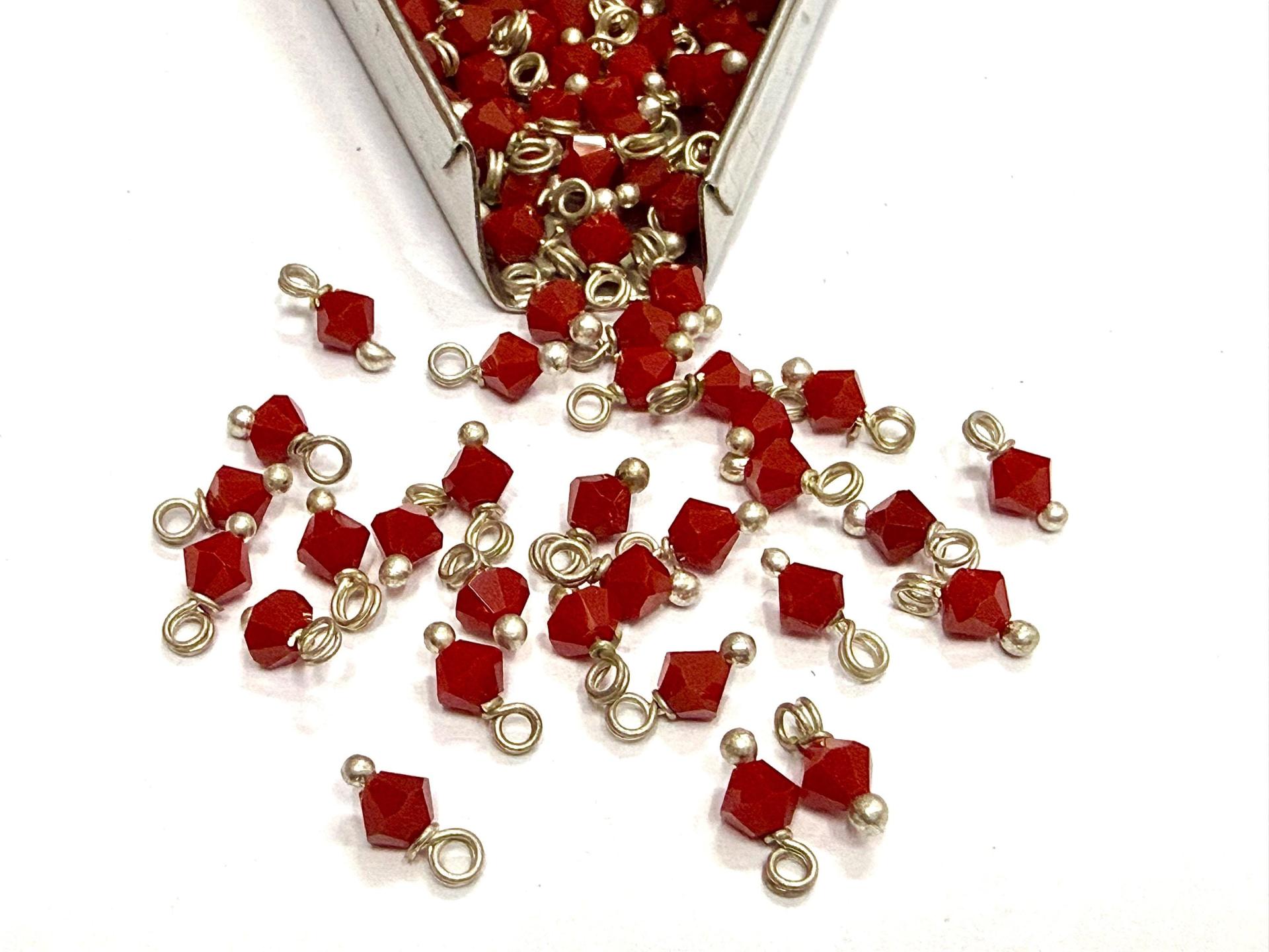 4mm Swarovski Dark Coral Red crystal dangles in Sterling Silver wire wrapped- charms- drops- jewelry making 36/72/144/432/1000Pieces