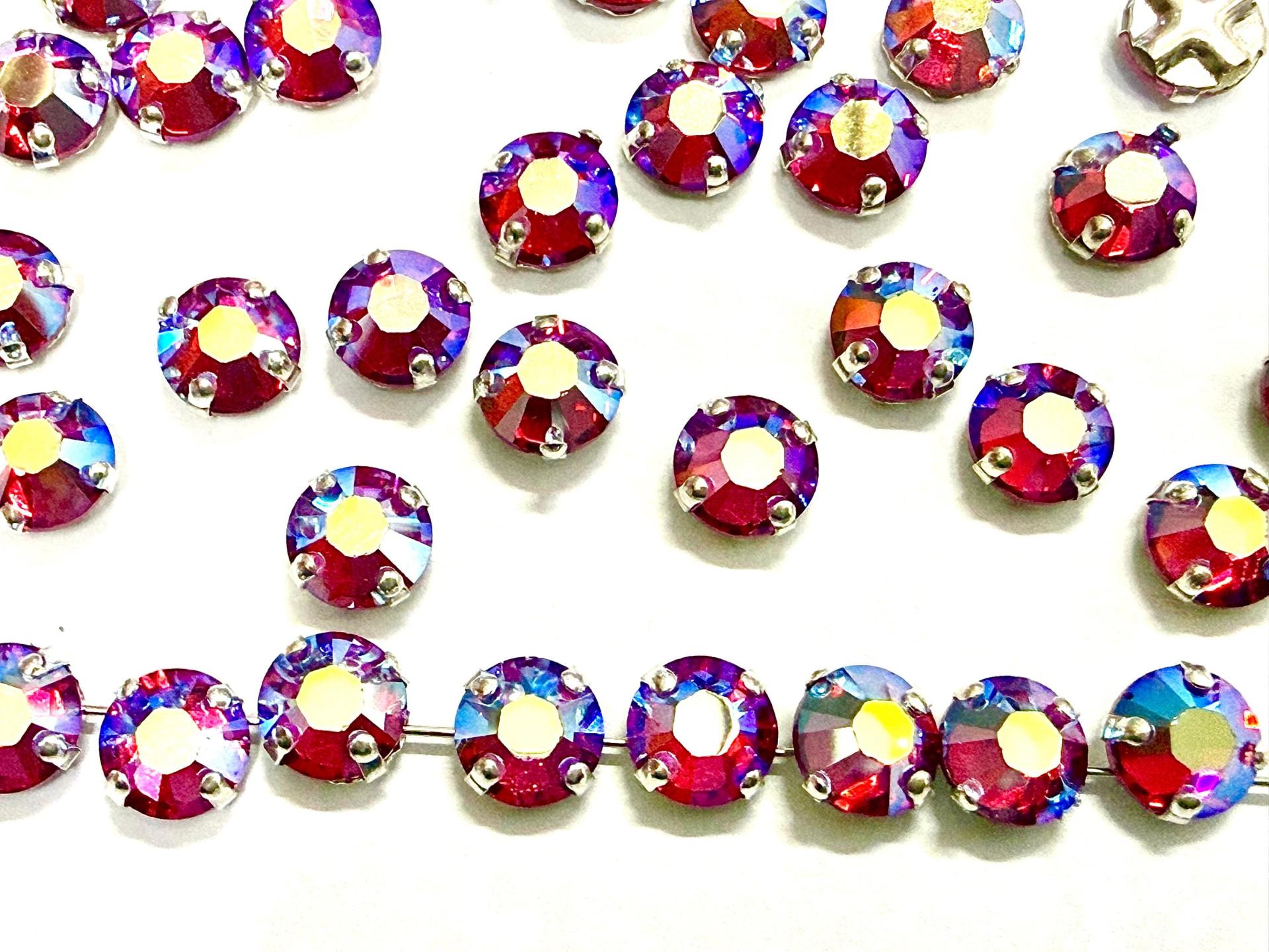 Vintage Swarovski Crystal Light Siam AB Rose Montees, 30ss Silver Plated Setting