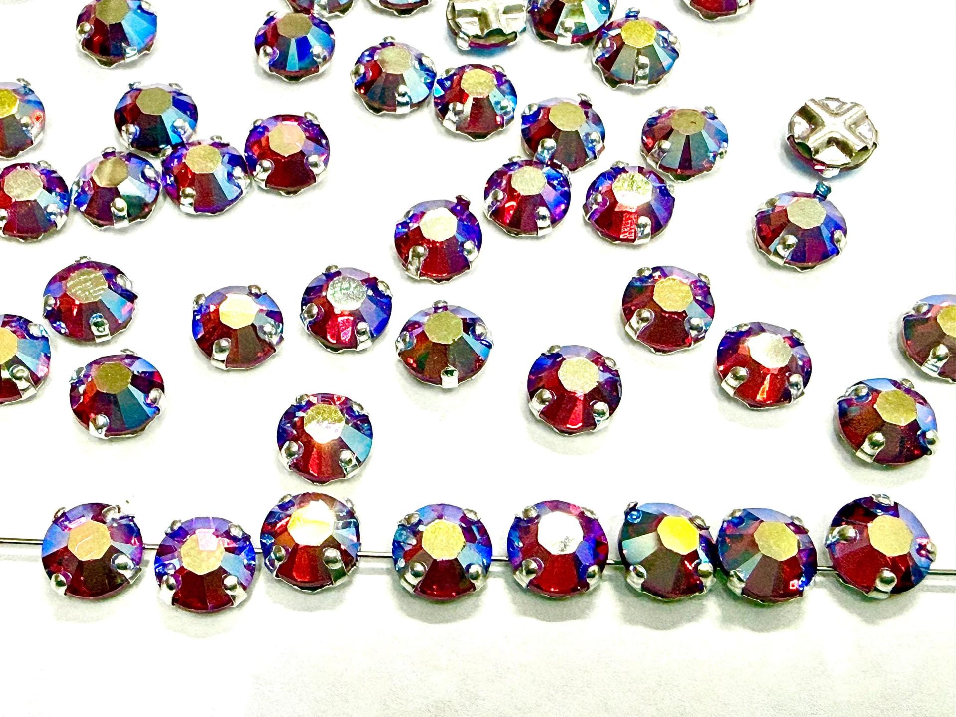 Vintage Swarovski Crystal Light Siam AB Rose Montees, 30ss Silver Plated Setting
