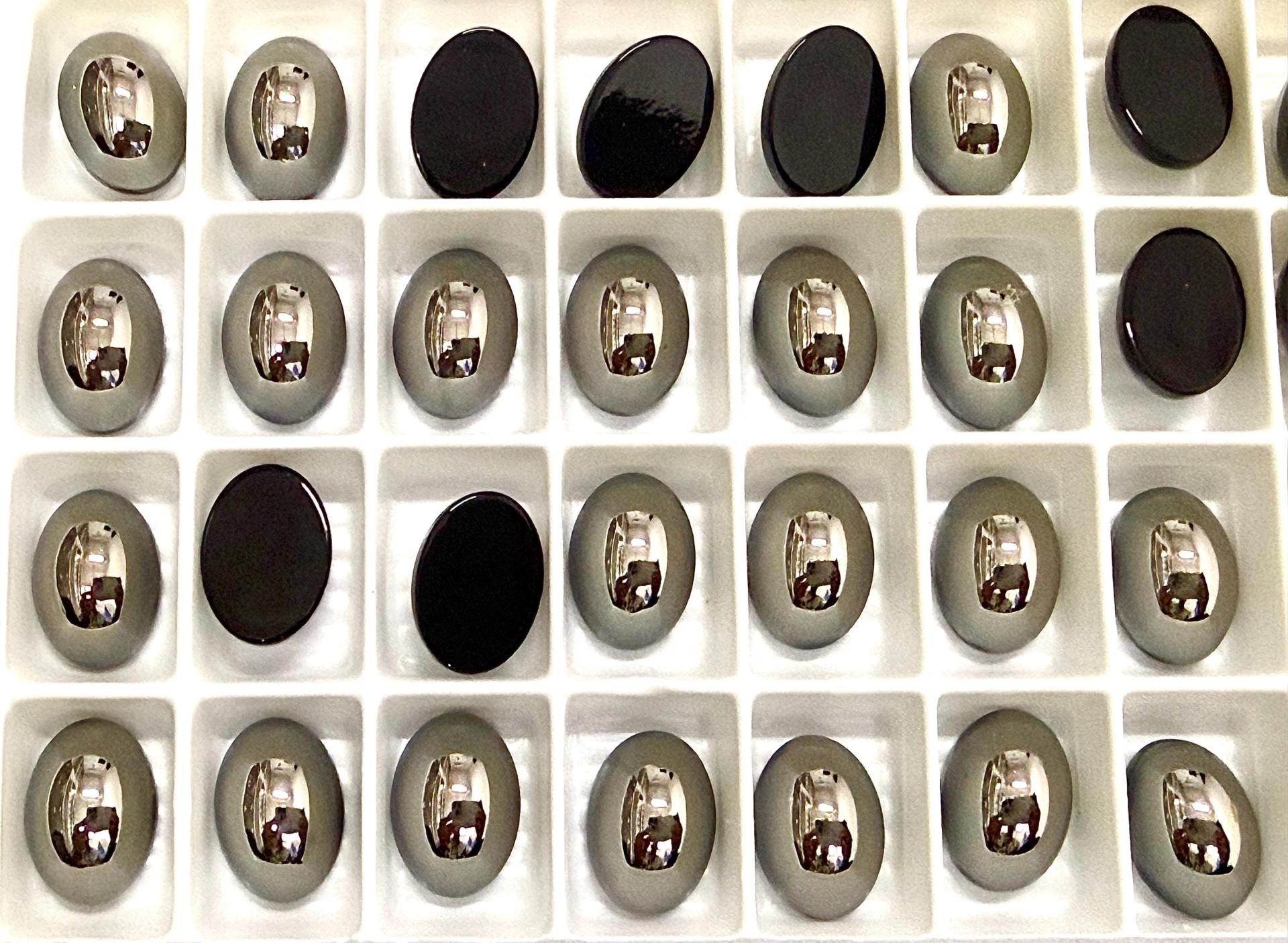 Swarovski 14x10 mm Vintage 2190 Jet Metallic Silver Unfoiled Flat Back Oval Cabochon Cabs