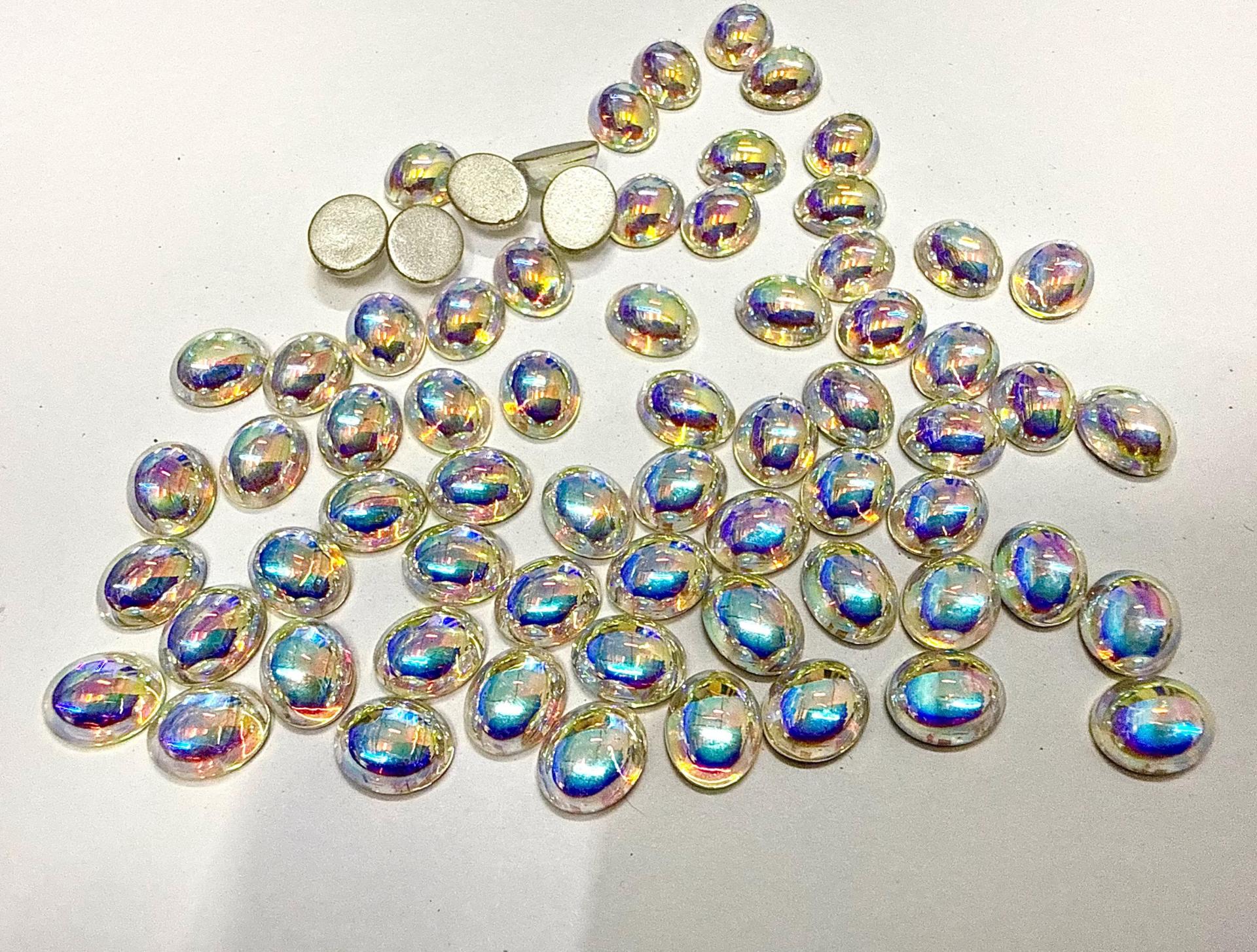 Swarovski 10x8 mm Vintage 2190 Crystal Aurore Boreale Foiled Flat Back Oval Cabochon Cabs