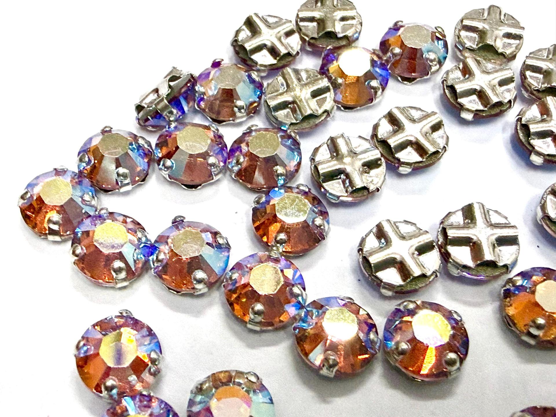 Vintage Swarovski Crystal Light Peach AB Rose Montees, 30ss Silver Plated Setting