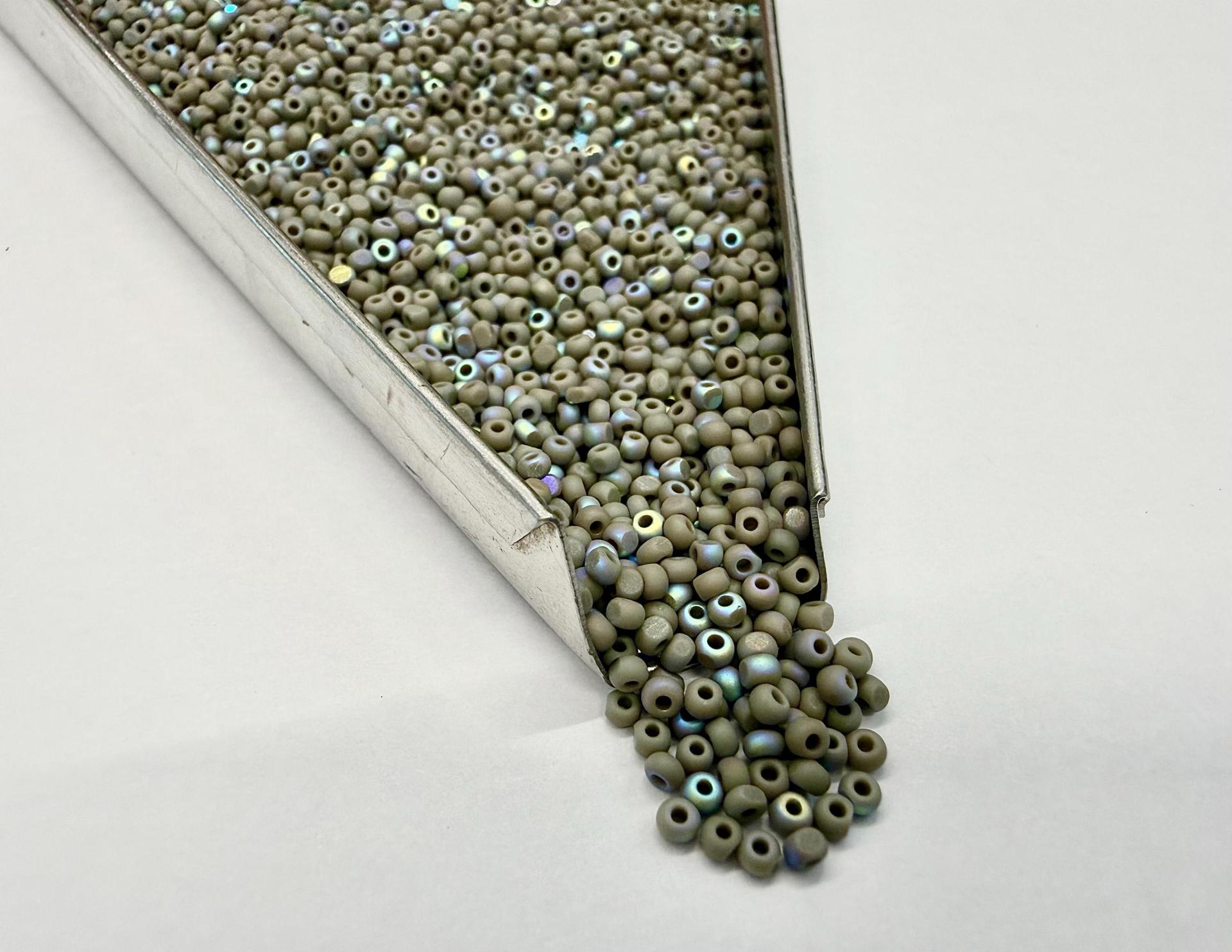 Patina Matt Opaque Grey Aurore Boreale Charlotte Cut Beads, 11/0 Size
