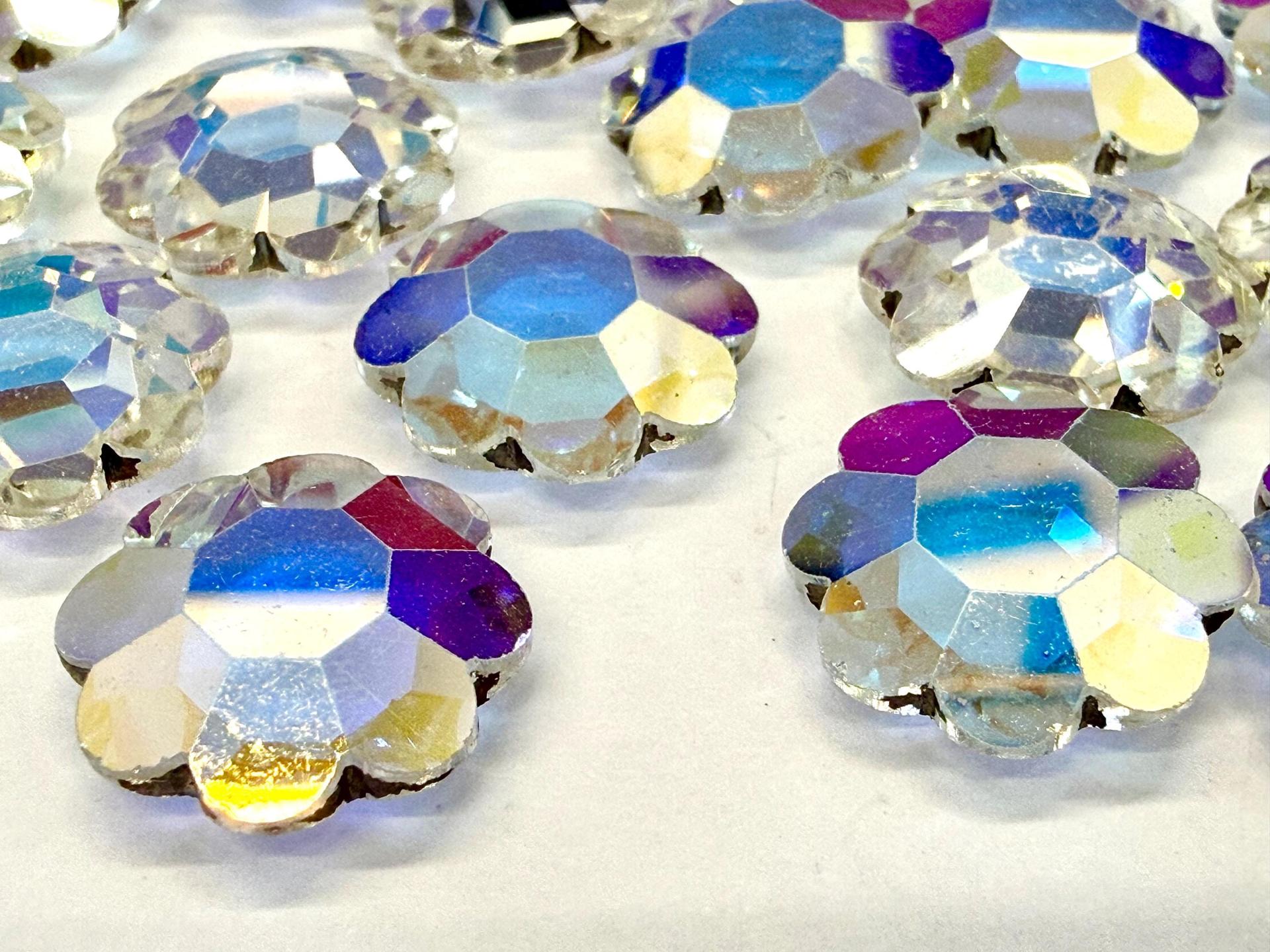 Vintage Swarovski Flower Rhinestones,  Crystal Aurore Boreale Unfoiled (14mm)