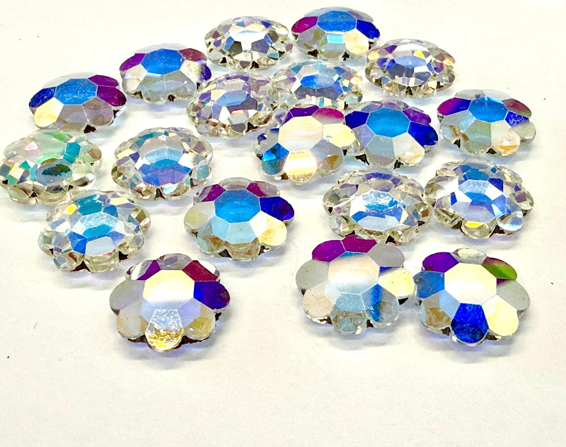 Vintage Swarovski Flower Rhinestones,  Crystal Aurore Boreale Unfoiled (14mm)