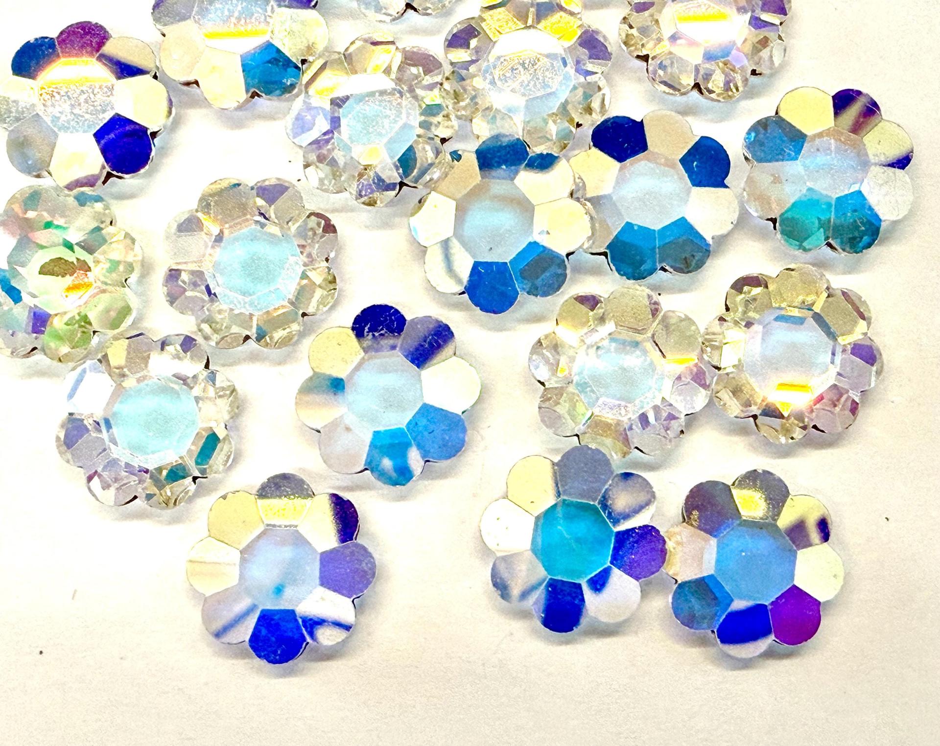 Vintage Swarovski Flower Rhinestones,  Crystal Aurore Boreale Unfoiled (14mm)