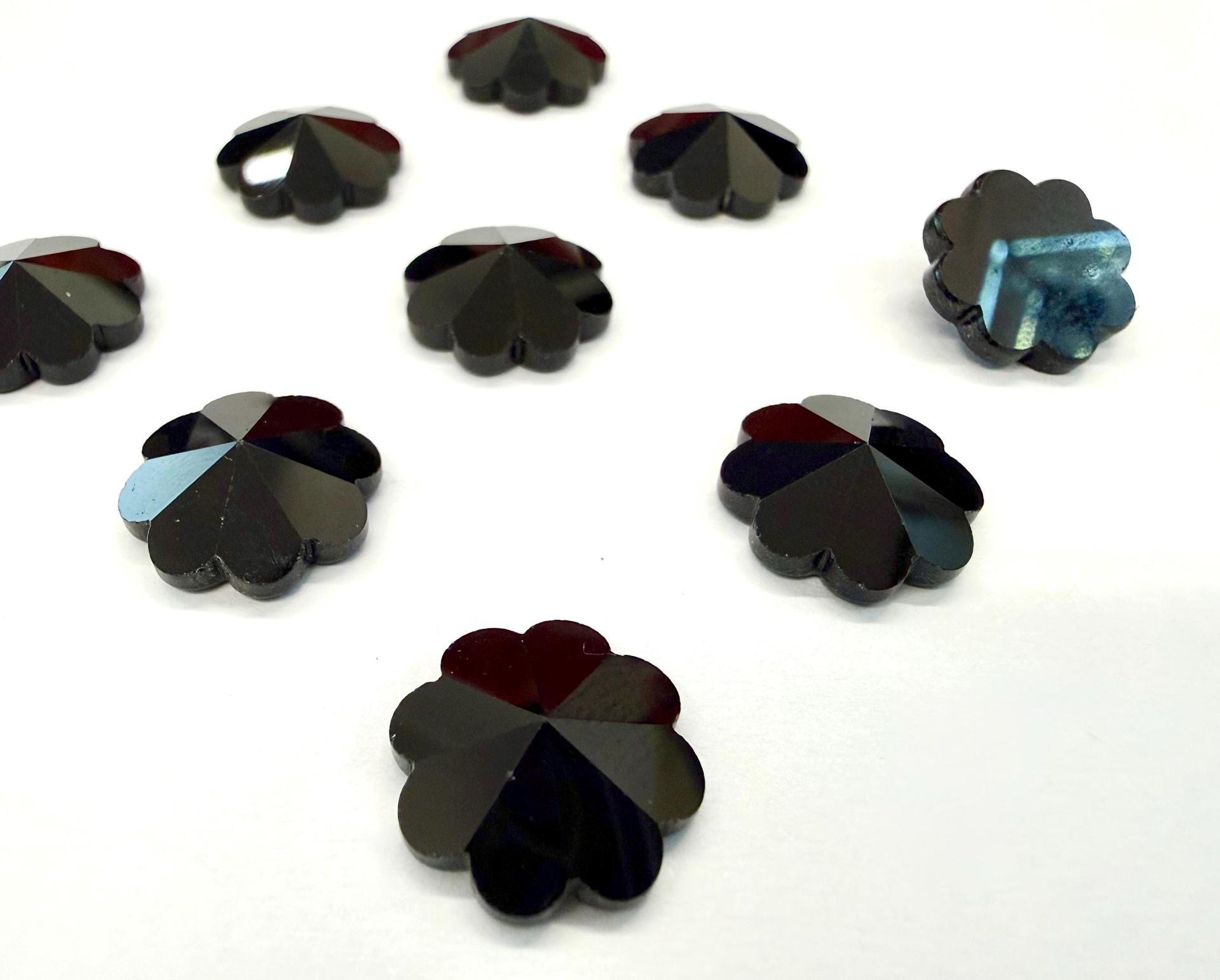 14mm Vintage Swarovski Crystal Flower, Jet , unfoiled Flat Back