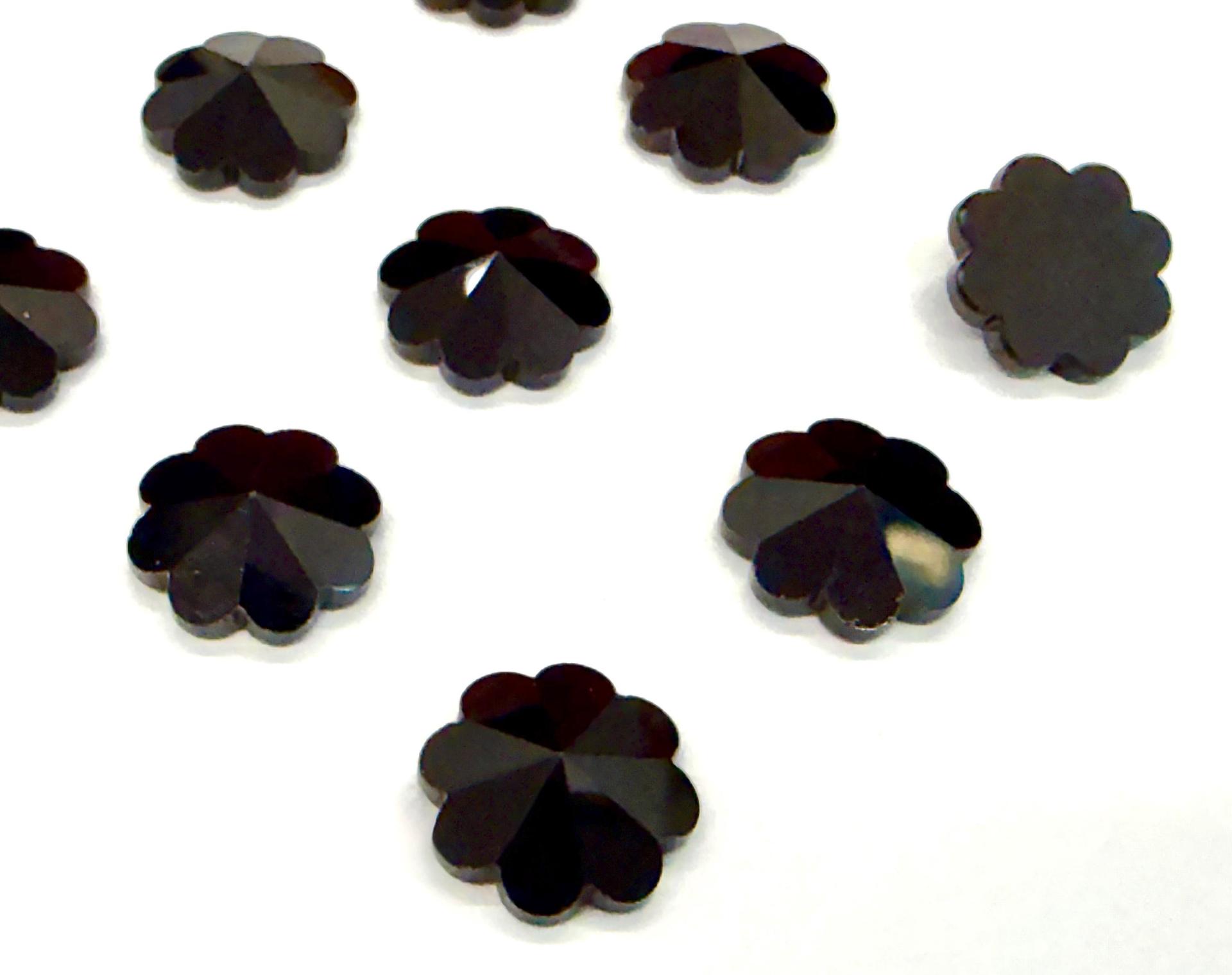14mm Vintage Swarovski Crystal Flower, Jet , unfoiled Flat Back