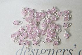 4mm Swarovski Rosaline crystal dangles in Sterling Silver wire wrapped- charms- drops- jewelry making 72/144/432/1000Pieces