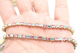 4mm Square Swarovski fancy Rhinestone Chain in Rose & Aquamarine 0.5/1 Meter Brass Settings Wedding Bridal Supplies|Decoration