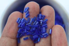 True Cuts Size 2 (2x4mm) Bugle Beads 5/10/20/50/250/500 Grams Sapphire Preciosa Ornella loose tube beads, embroidery materials, vintage