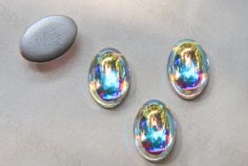 Swarovski 16x11 mm Vintage Crystal Aurore Boreale Flat Back Oval Cabochon Cabs in Crystal foiled 2/6 Pieces