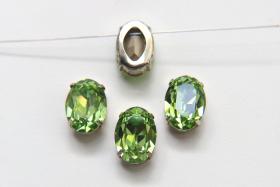 Swarovski 18x13 Peridot 4120 Oval Silver Clips Sewon 4 hole embroidery materials sewing jewelry making craft vintage supplies