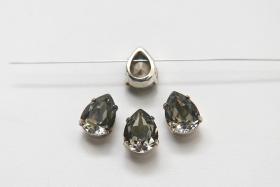 Swarovski 10X14 Pear Silver Vintage Clips Sewon 4 hole in Crystal Settings embroidery materials sewing jewelry making craft vintage supplies