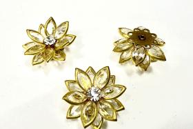 25mm Vintage channel beads in unfoiled crystals Navette Flower crystals embedded in brass metal flower DIY Supplies wedding decorations
