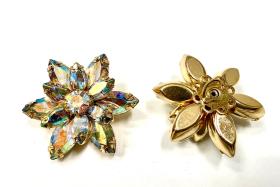 Vintage Swarovski Button Navette Flower Design in Crystal AB Gold plated, Embellishment DIY Supplies wedding decorations