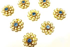 16mm Vintage brass Swarovski Flower Design in pearls and blue crystal Embellishment DIY Supplies wedding decorations