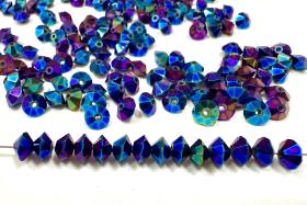Vintage Preciosa Crystal Bicone Beads, Metallic Iris, 3x5mm