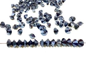 Vintage Preciosa Crystal Bicone Beads, Hematite, 3x5mm