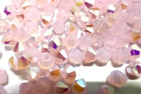 4mm Rose Opal Bicone Beads, Preciosa Crystal AB