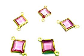 Square Vintage Swarovski Crystal 2 loops Connectors in Rose, Brass settings