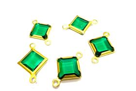 Square Vintage Swarovski Crystal 2 loops Connectors in Emerald, Brass settings