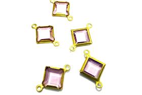 Square Vintage Swarovski Crystal 2 loops Connectors in Light Amethyst, Brass settings