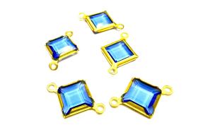 Square Vintage Swarovski Crystal 2 loops Connectors in Sapphire, Brass settings