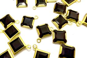 Square Vintage Swarovski Crystal 1 loop Dangle in Jet, Brass settings