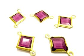 Square Vintage Swarovski Crystal 2 loops Connectors in Amethyst, Brass settings
