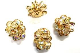Vintage Crystal AB Flower Bead, Gold Plated Embellishment (30mm)