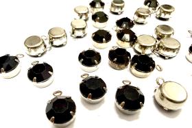 Swarovski round Crystal Jet Drop Setting in Rhodium, (11mm)