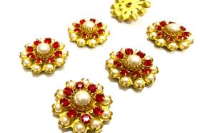 16mm Vintage brass Swarovski Flower Design in Light Siam pearl crystal Embellishment DIY Supplies wedding decorations