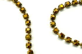 Metallic Aurum Gold 14pp Rhinestone Chain, Vintage Machine Cut, 2mm